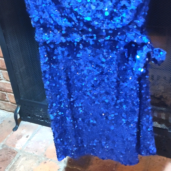 💲2 for $30💲Royal Blue Sequin 1 Shoulder Sz:P4 Formal Mini Dress - Picture 4 of 7